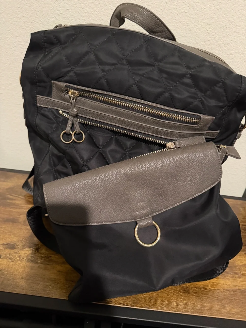 Black Backpack with Taupe Trim
